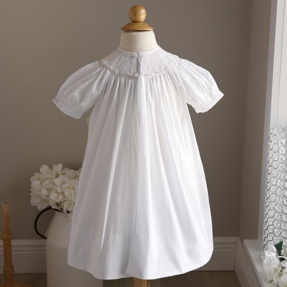 Feltman Brothers White Bishop Dress Smocked Embroidery Special Occasion NEW - Picture 6 of 6